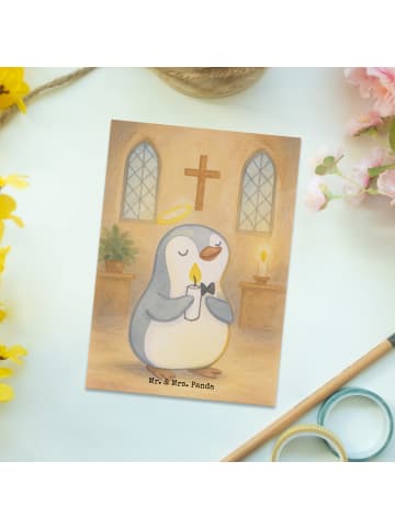 Mr. & Mrs. Panda Postkarte Pinguin Kommunion Design ohne Spruch in Weiß