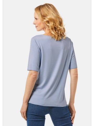 GOLDNER Kurzgröße:  Kombistarkes Halbarmshirt mit tonaler Zierkante in hellblau