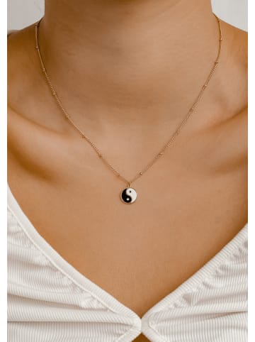 Hey Happiness Vergold. Halskette mit Yin Yang Anhäger Edelstahl in Rosegold - (L) 41-46 cm