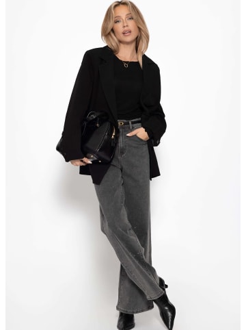 SASSYCLASSY Wide Leg Jeans mit Strasssteinen in Dunkelgrau