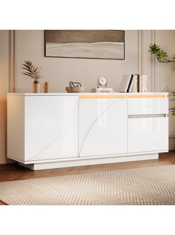 ABRIHOME Sideboard mit 3 Schränken und LED in Weiß - 140*40*60cm