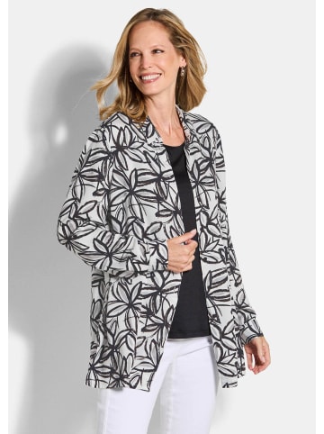 GOLDNER Kurzgröße: Hemdbluse mit Blumenprint in weiß / schwarz / gemustert