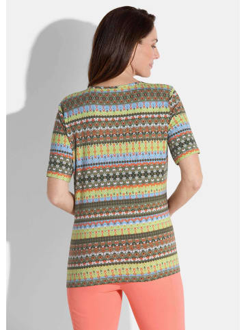 GOLDNER Kurzgröße:  Shirt in khaki / hellgrün / orange / gemustert