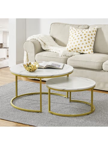 en.casa Couchtisch Christchurch in Gold Weiß (H)45cm (B)80cm (T)80cm