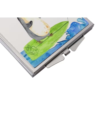 Mr. & Mrs. Panda Kosmetikspiegel Klein Pinguin Surfer ohne Spruch in Weiß