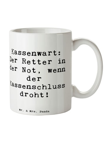 Mr. & Mrs. Panda Kaffeebecher Spruch Kassenwart Held mit Spruch in Weiß
