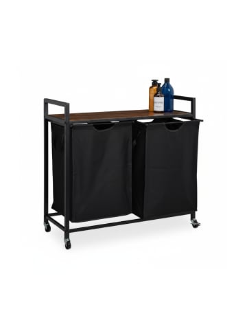 relaxdays Wäschekorbregal in Schwarz/ Braun - (B)80 x (H)74,5 x (T)33 cm
