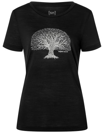 super.natural Merino T-Shirt W TREE OF KNOWLEDGE TEE in schwarz