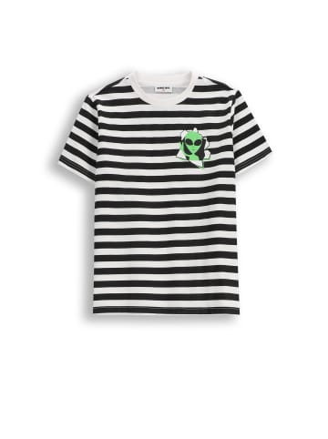 MOKIDA Gestreiftes Baumwoll-T-Shirt in schwarz