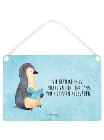 Mr. & Mrs. Panda Schild mit Spruch Pinguin Buch mit Spruch in Eisblau