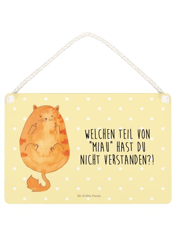 Mr. & Mrs. Panda Deko Schild Katze Mittelfinger mit Spruch in Gelb Pastell