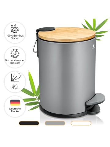 Exitoso EXITOSO Tretmülleimer mit Softclose-Deckel aus Bambus, 3 l - ideal für Bad & C