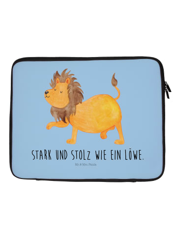 Mr. & Mrs. Panda Laptop Hülle Sternzeichen Löwe mit Spruch in Blau Pastell