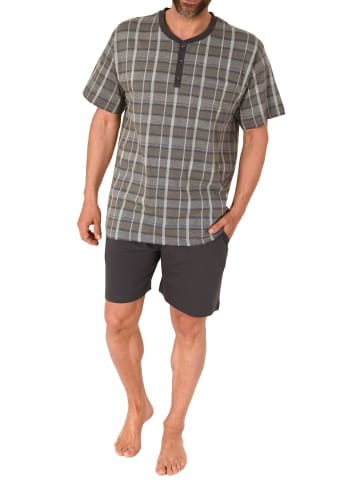 NORMANN Pyjama Shorty Schlafanzug kurzarm Knopfleiste am Hals - 72211 in dunkelgrau