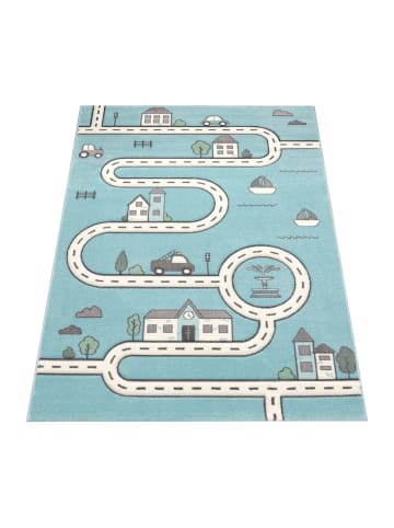 KADIMA DESIGN Kinderteppich Roadmap Kindermotiv Kinderzimmer in Blau