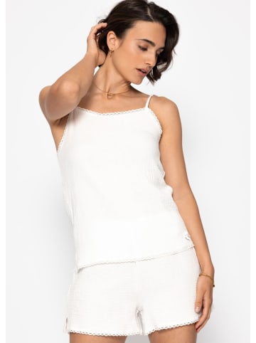 SASSYCLASSY Musselin Pyjamatop mit Spitzenborte in Weiß