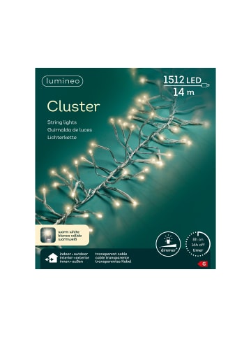 LUMINEO Lichterkette CLUSTER 1512 LED 14 m, transp. Kabel in warm weiß