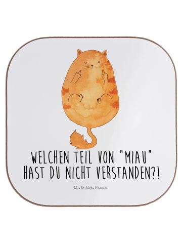 Mr. & Mrs. Panda gläseruntersetzer Katze Mittelfinger mit Spruch in Weiß