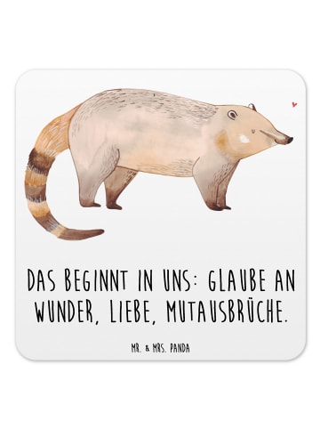Mr. & Mrs. Panda Untersetzer für Gläser Nasenbär mit Spruch in Weiß