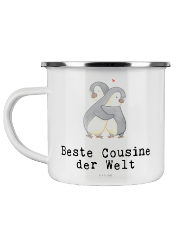 Mr. & Mrs. Panda Camping Emaille Tasse Pinguin Beste Cousine der... in Weiß