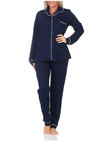 NORMANN Langarm Schlafanzug Pyjama Klassische Optik in marine