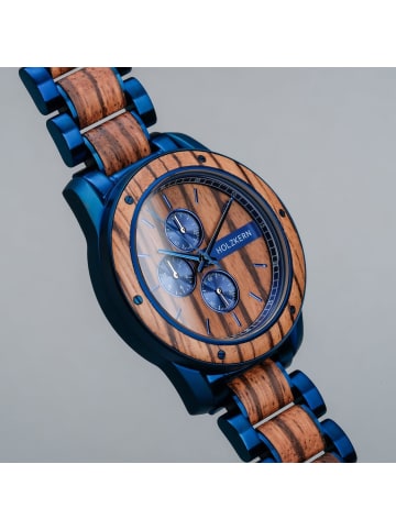 Holzkern Herren-Chronograph Quarz Gareth Zebrano Braun / Blau