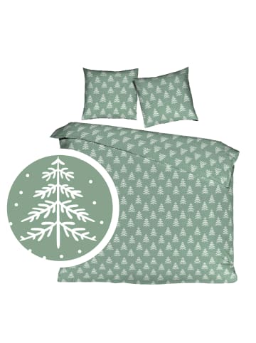 Mistral Home 2 tlg. Flanell Bettwäsche 135x200cm Tannenbaum in Mintgrün