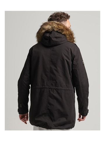 Superdry Vintage Militär Parka aus Kunstpelz in Schwarz