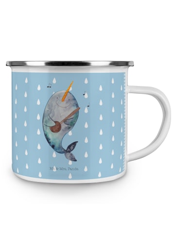 Mr. & Mrs. Panda Camping Emaille Tasse Narwal Gitarre ohne Spruch in Blau Pastell