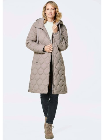 GOLDNER Wintermantel mit Stehkragen und Kapuze in taupe