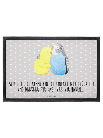 Mr. & Mrs. Panda Schmutzmatte Wellensittich Liebe mit Spruch in Grau Pastell