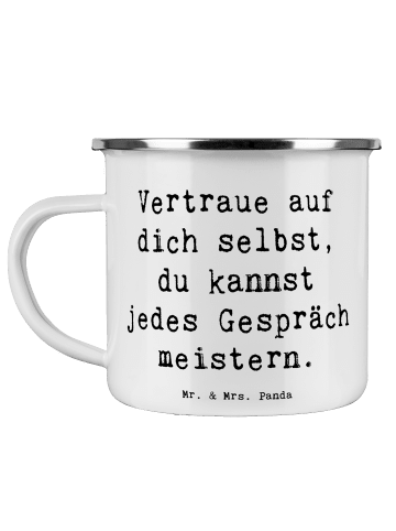Mr. & Mrs. Panda Emaille Tasse Spruch Ein schwieriges Gespräch f... in Weiß