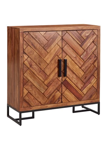 KADIMA DESIGN Schuhschrank Sheesham, 100x105x40 cm, Fischgrätmuster, große Ablage