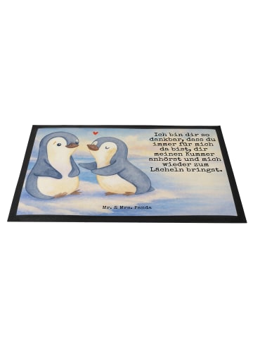 Mr. & Mrs. Panda Fußmatte außen Pinguine trösten Design mit Spruch in Weiß