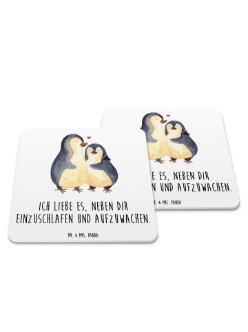 Mr. & Mrs. Panda Glasuntersetzer Pinguine Einschlafen mit Spruch in Weiß