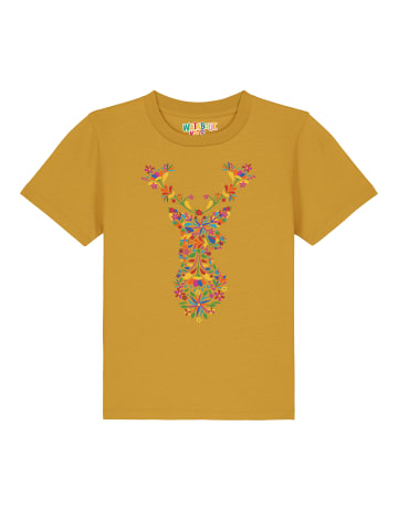 wat? Apparel T-Shirt Floral Deer in Ocker