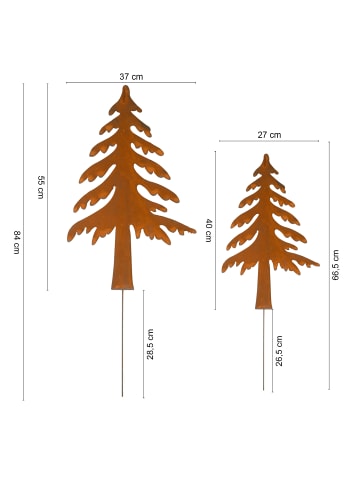 UNUS 2er Set Gartenstecker Rost Tannenbaum in Braun