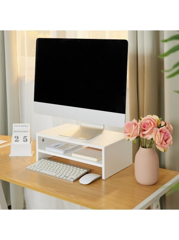relaxdays Monitorständer in Weiß - (B)40 x (H)14 x (T)23,5 cm
