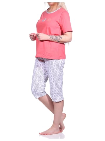 NORMANN Schlafanzug Capri Pyjama BlümchenMuster und Caprihose - 74527 in rot