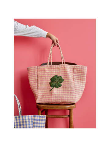 Rice Raffia Shopping Tasche Karriert in rosa