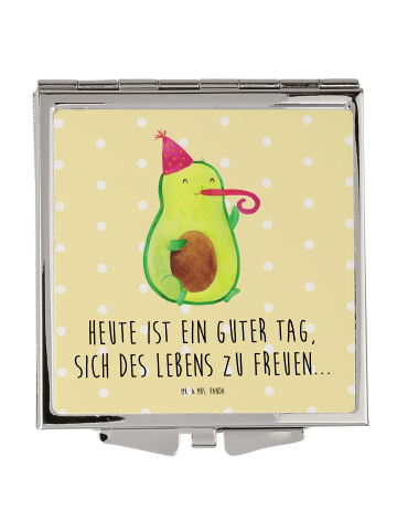 Mr. & Mrs. Panda Taschenspiegel Avocado Feier mit Spruch in Gelb Pastell