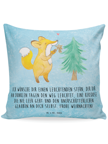 Mr. & Mrs. Panda Kissen Fuchs  Weihnachtsbaum mit Spruch in Eisblau