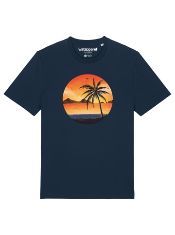 wat? Apparel T-Shirt Sunset on palm beach in Dunkelblau