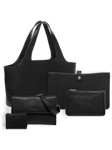 FEYNSINN Leder-Add On Shopper 13" Full Set echt Leder Damen Businesstasche 13 Zoll schwarz in schwarz