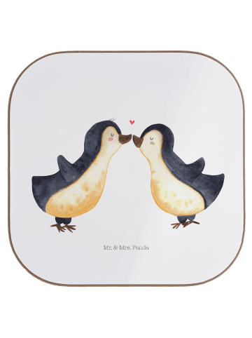 Mr. & Mrs. Panda Glasuntersetzer Pinguin Liebe ohne Spruch in Weiß