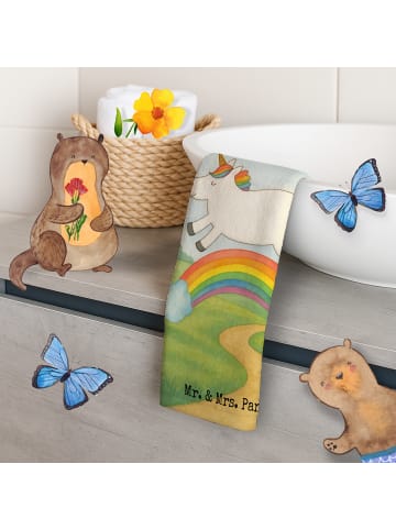 Mr. & Mrs. Panda Handtuch Einhorn Regenbogen Design mit Spruch in Weiß