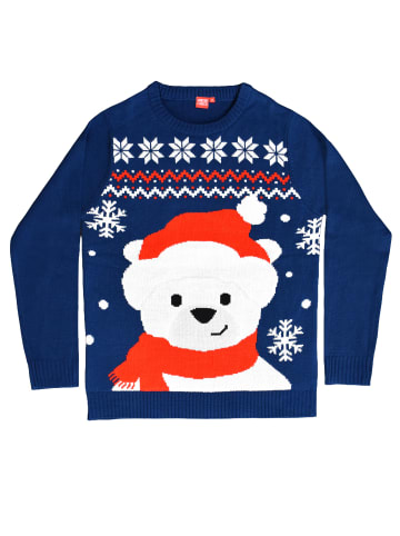 United Labels Winterpullover Eisbär Winter Strick Pullover Sweatshirt Ugly Sweater in blau