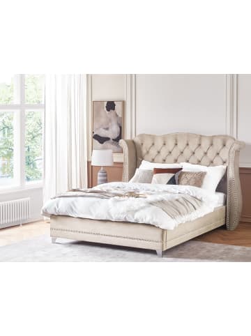 Beliani Doppelbett AYETTE in Beige - (W) 225 x (H) 154 x (L) 215 cm