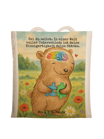 Mr. & Mrs. Panda Schultertasche Bär Autismus Design mit Spruch in Weiß