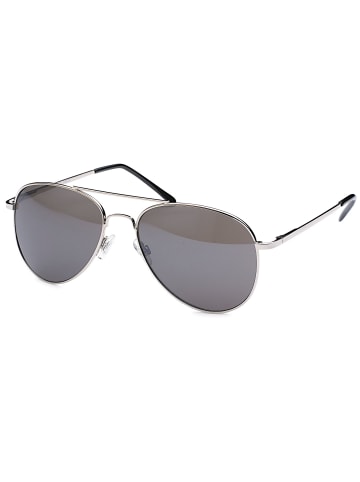 styleBREAKER Piloten Sonnenbrille in Silber / Grau getönt